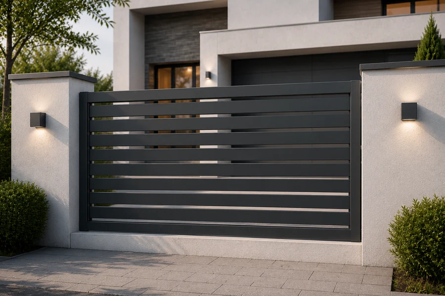 Aluminium-Einfahrtstor mit horizontalen Lamellen