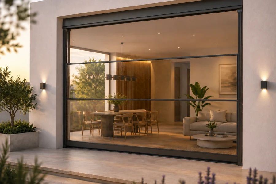 Vertikales Glassystem für Terrassenöffnung