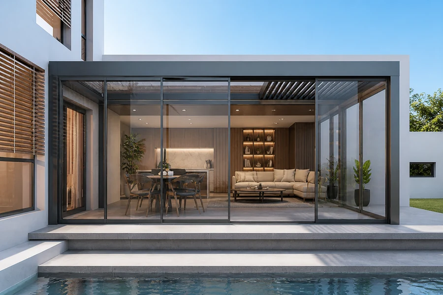 Glasschiebesystem an einer Terrasse